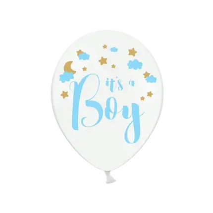 Lot de 6 ballons blancs avec inscription "It's a Boy"