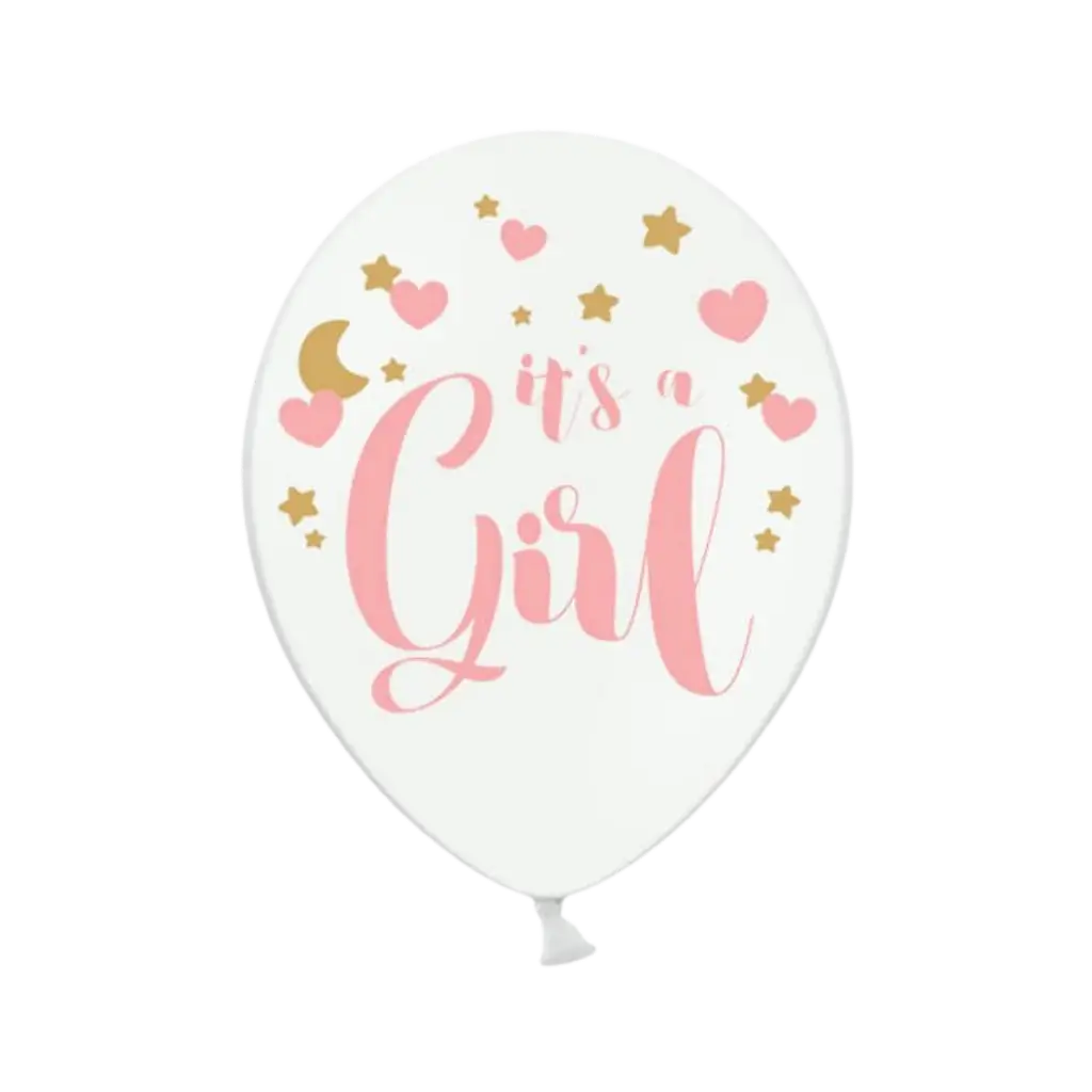 Lot de 6 ballons blancs avec inscription "It's a Girl" 