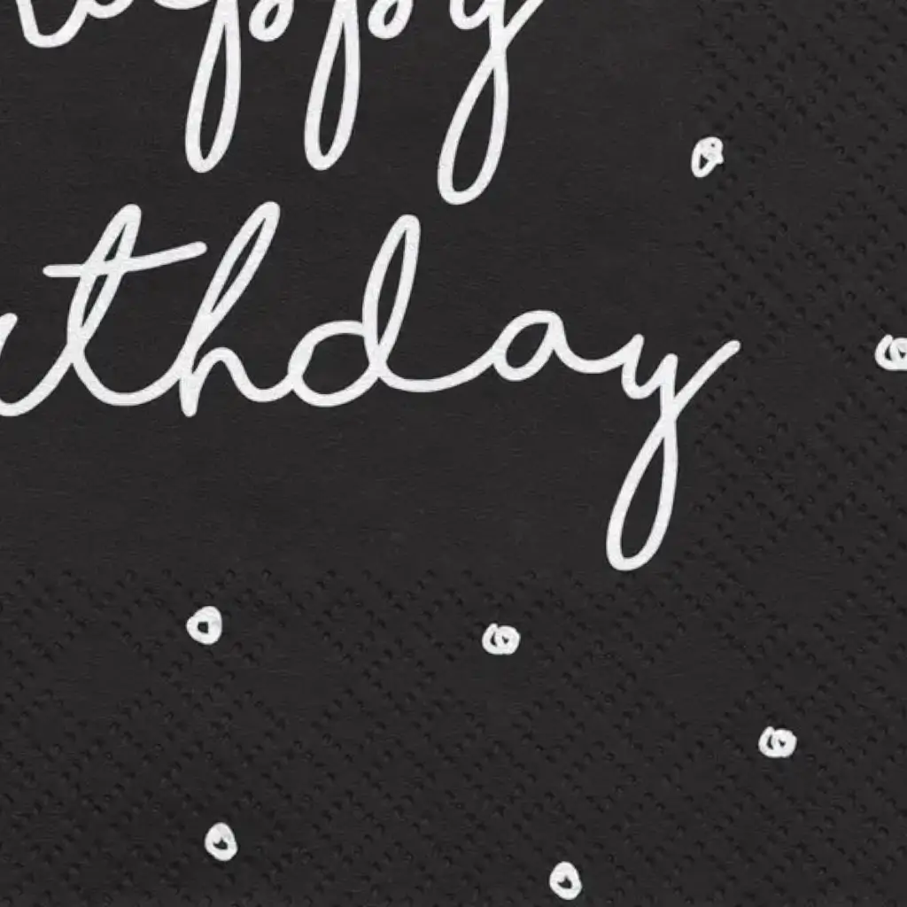 Lot de 20 serviettes en papier Happy Birthday noires