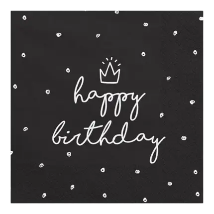 Lot de 20 serviettes en papier Happy Birthday noires