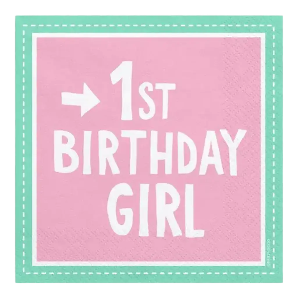 Lot de 20 serviettes en papier rose 1st Birthday Girl