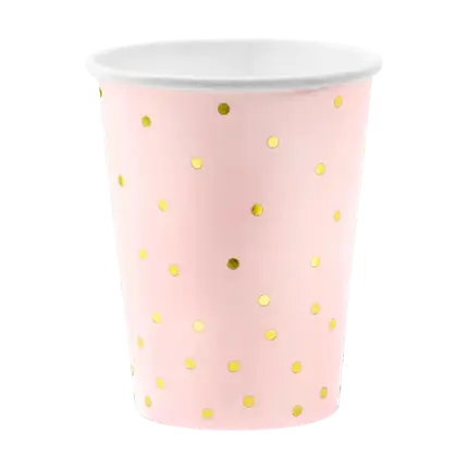 Lot de 6 verres en papier rose avec motif à pois doré