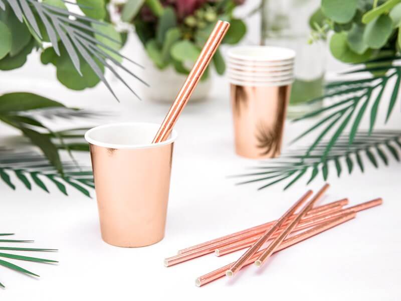 Sæt med 6 papirglas i rosa guld