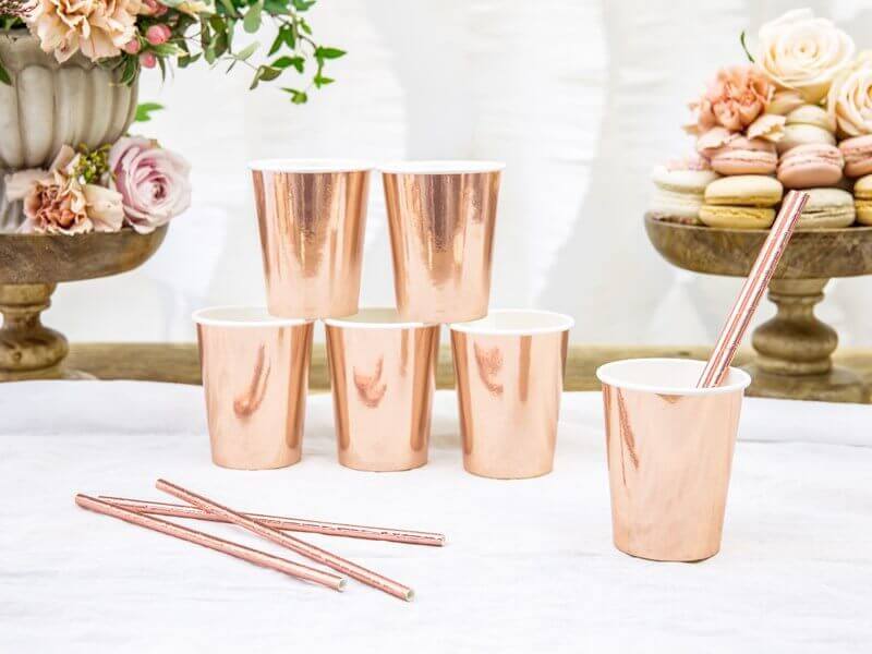 Sæt med 6 papirglas i rosa guld