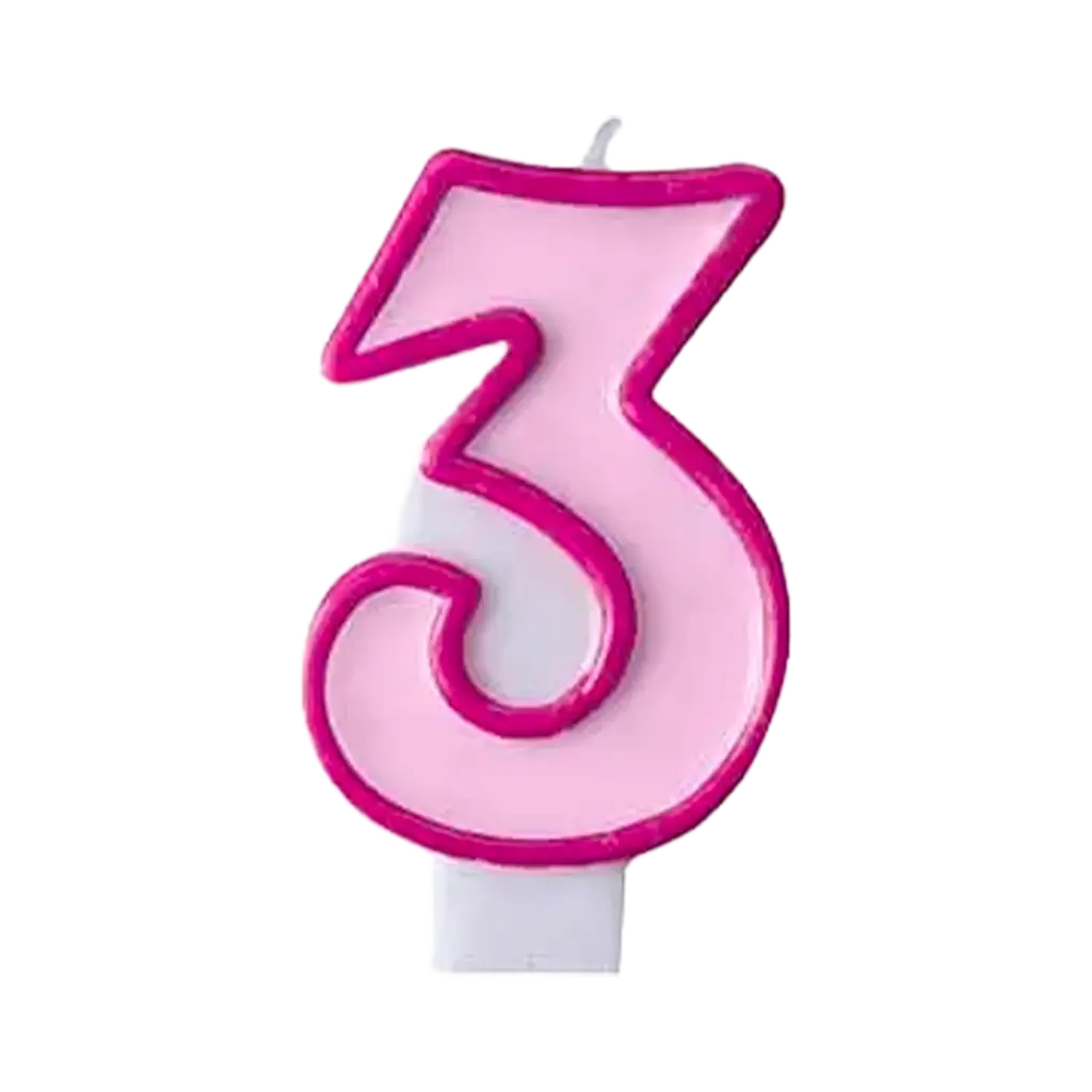 Bougie Anniversaire chiffre 3 rose