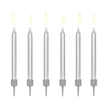6 bougies anniversaire argent (6cm)