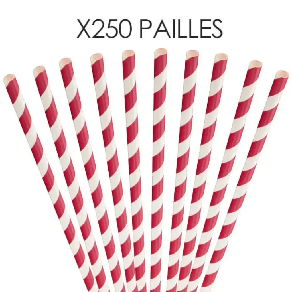 Paille papier rayée rouge 20cm /ø6mm (250 pcs)