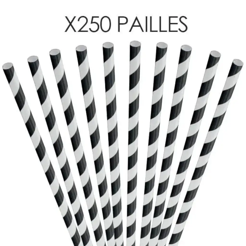 Paille papier rayée noire 20cm /ø6mm (250 pcs)