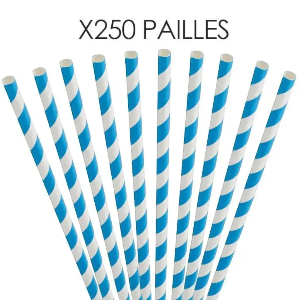 Paille papier rayée bleue 20cm /ø6mm (250 pcs)