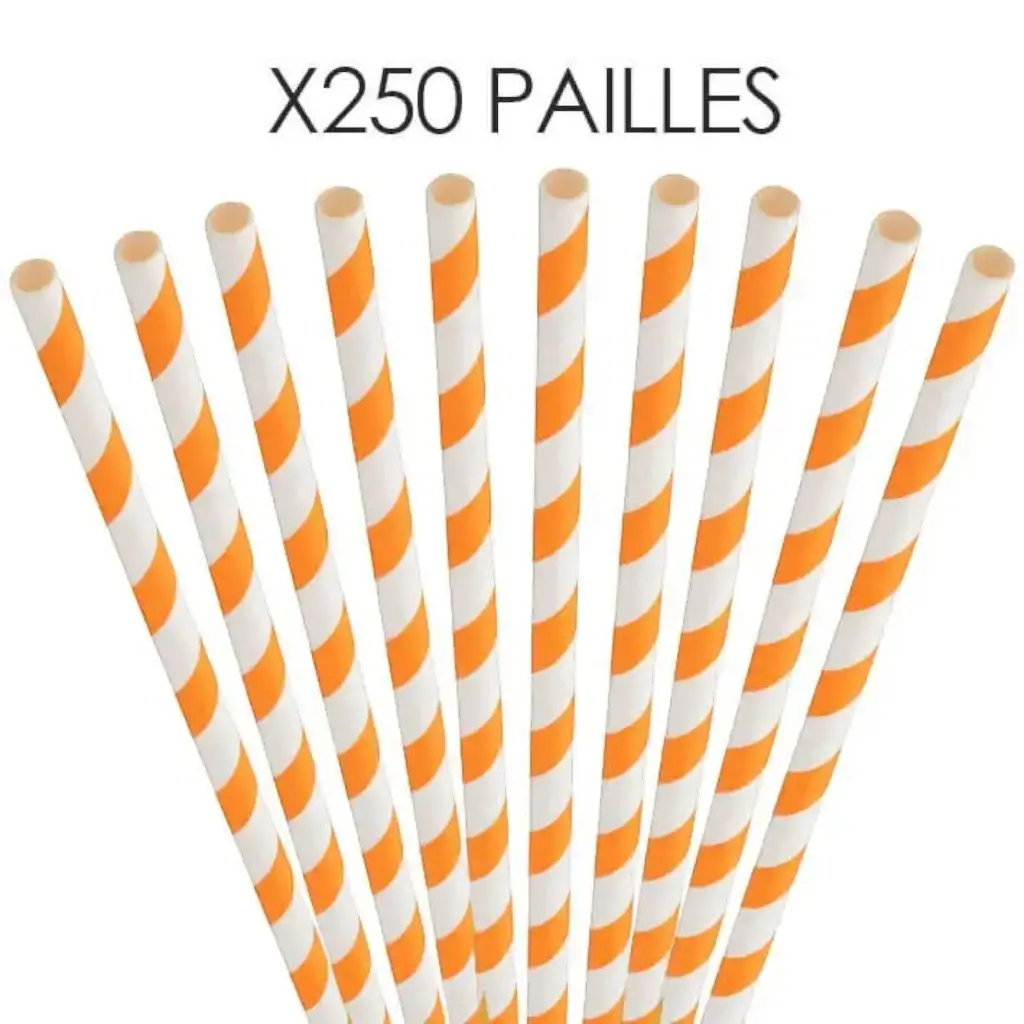 Paille papier rayée orange 20cm /ø6mm (250 pcs)