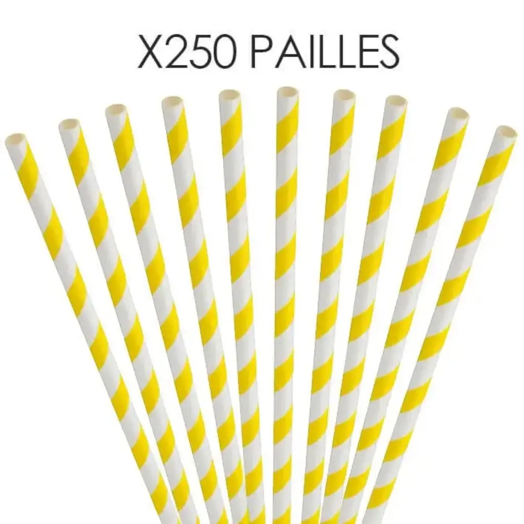 Paille papier rayée jaune 20cm /ø6mm (250 pcs)