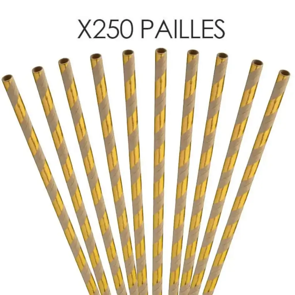 Paille papier rayée Or/Kraft 20cm /ø6mm (250 pcs)