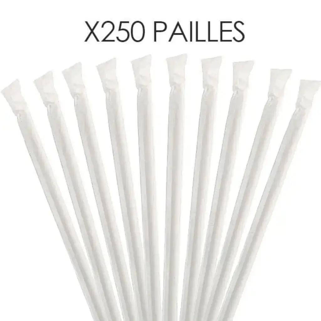 Paille papier blanche emballage individuel (250 pcs) : Pailles