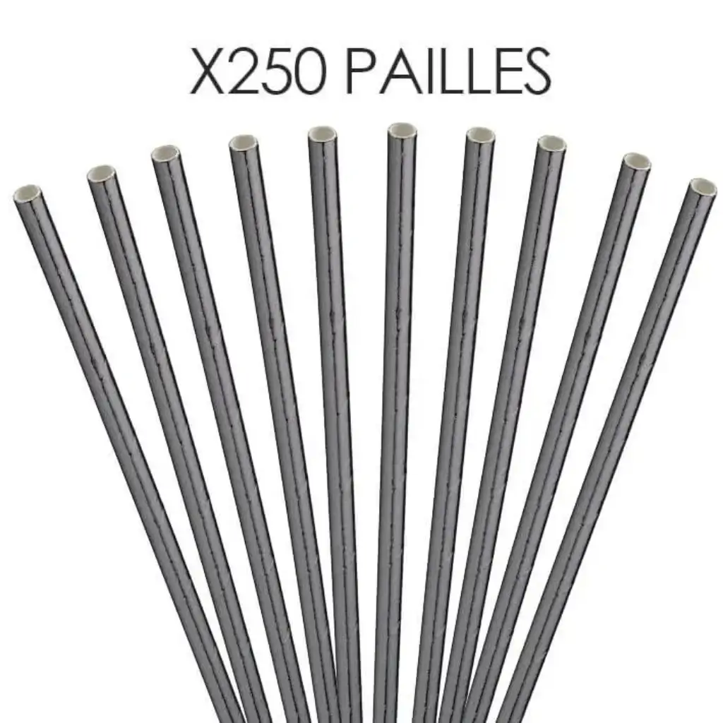 Paille papier noire métallisée 20cm /ø6mm (250 pcs)