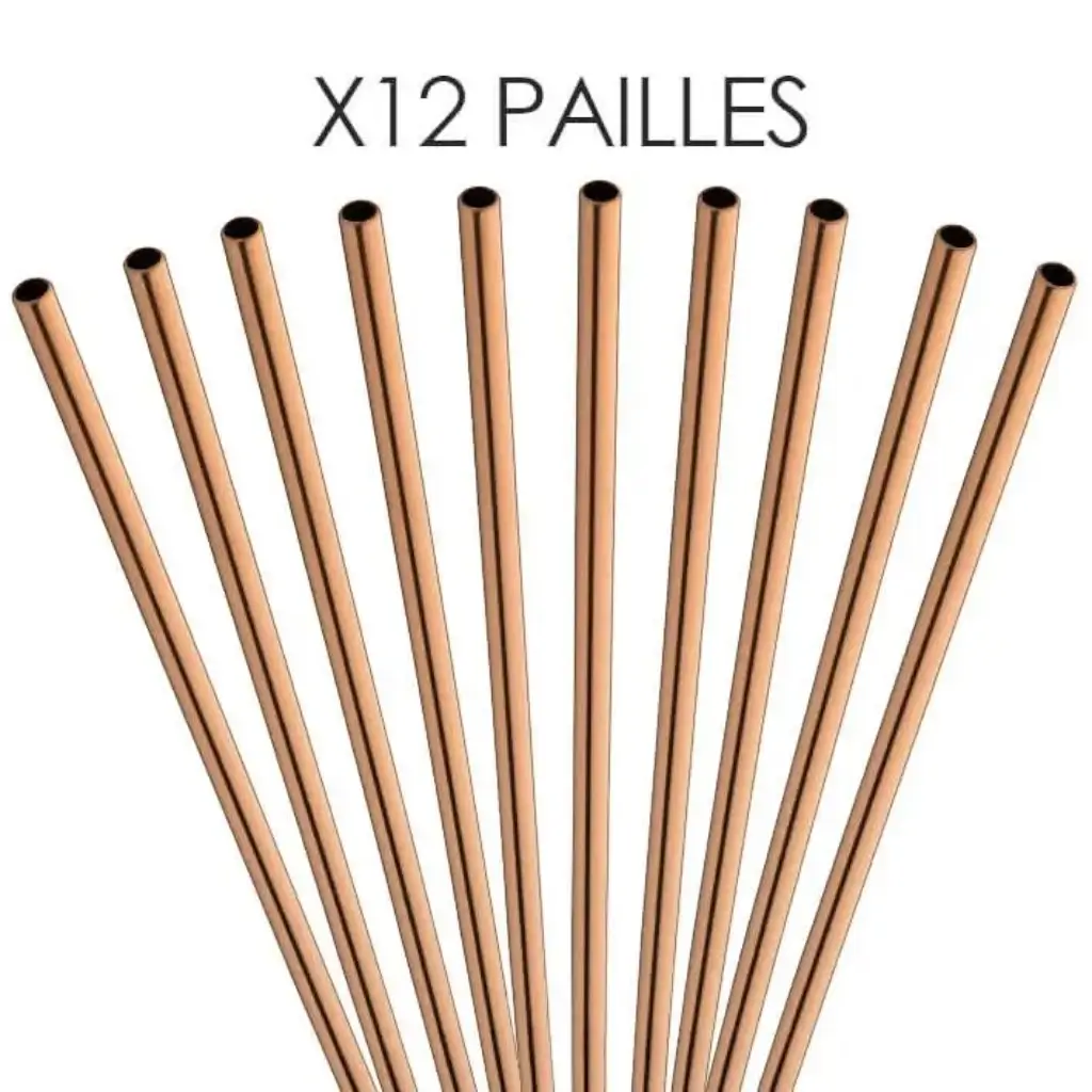 Paille inox réutilisable Or rose 21,5cm /ø6mm (12pcs)