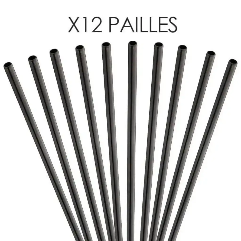 Paille inox réutilisable Noir mat 14cm /ø6mm (12pcs)