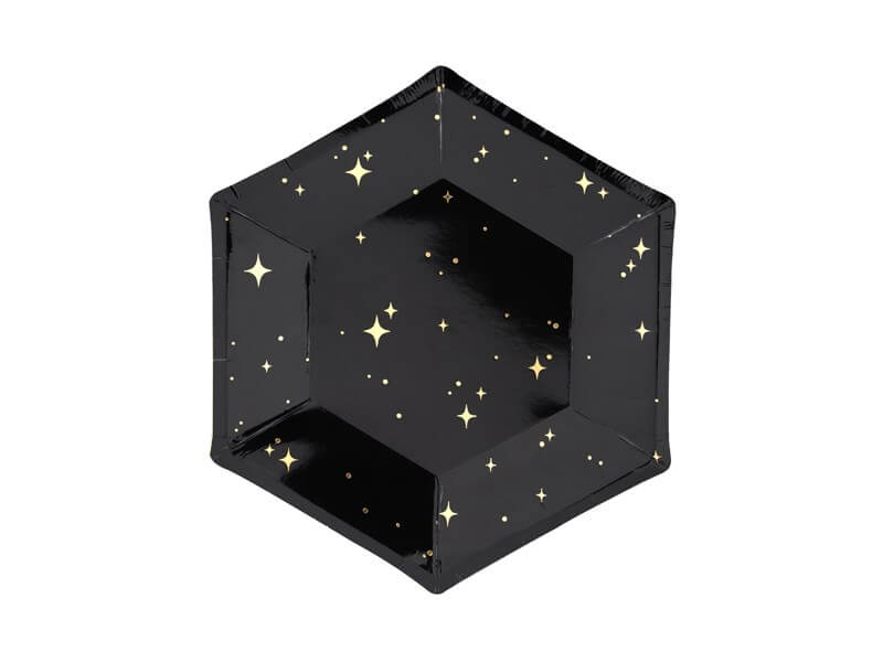 Assiette en papier noire avec motif or (Lot de 6) 