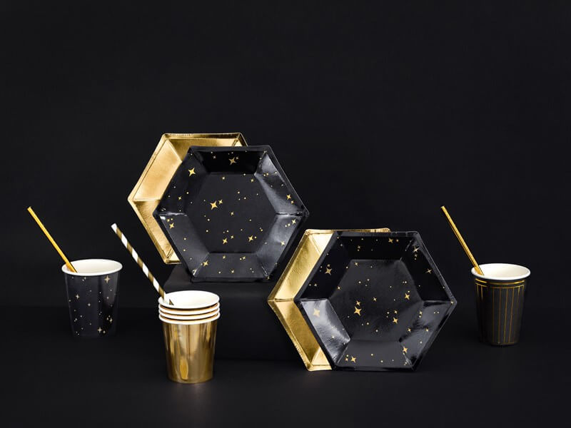 Assiette en papier noire avec motif or (Lot de 6) 