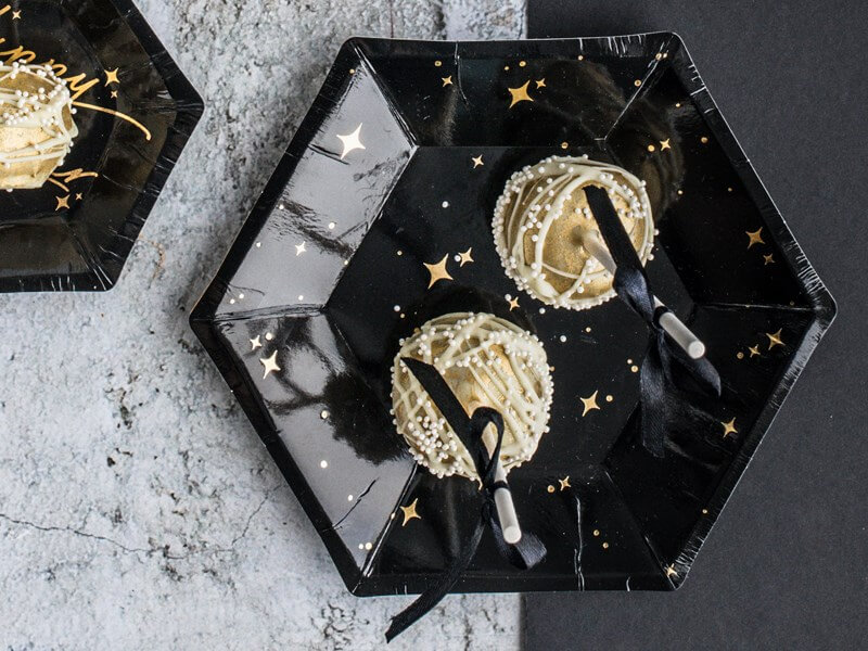 Assiette en papier noire avec motif or (Lot de 6) 