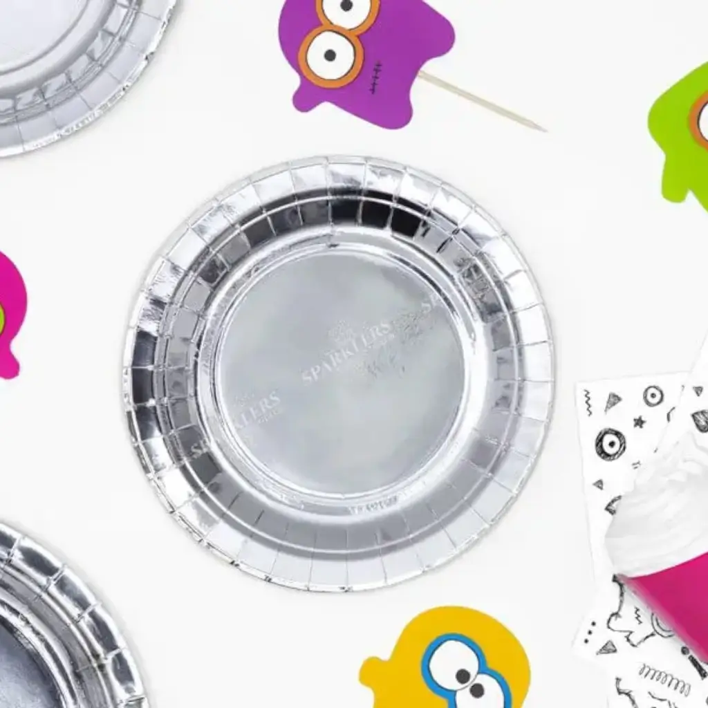 Assiette en papier ronde argent ø18cm (Lot de 6)