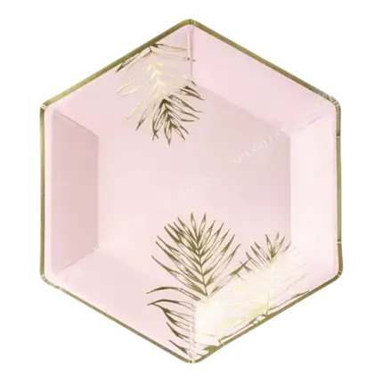 Assiette en papier rose avec motif feuille d'or (Lot de 6)