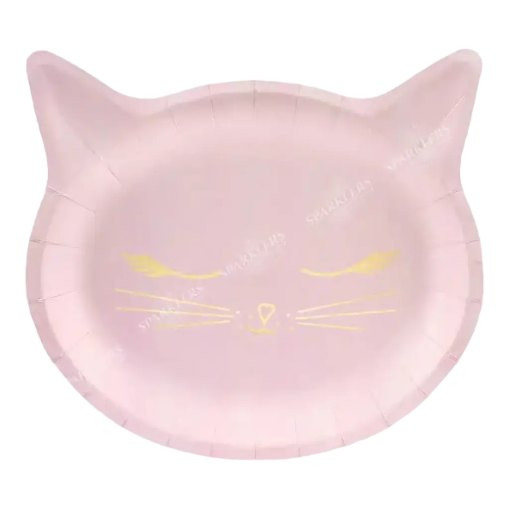 Assiette en papier rose forme Tête de chat (Lot de 6) 