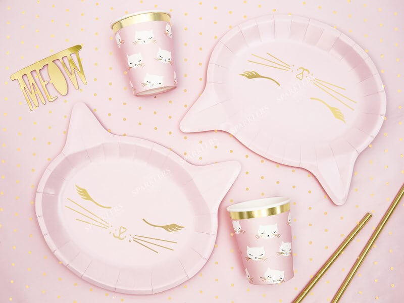 Assiette en papier rose forme Tête de chat (Lot de 6) 