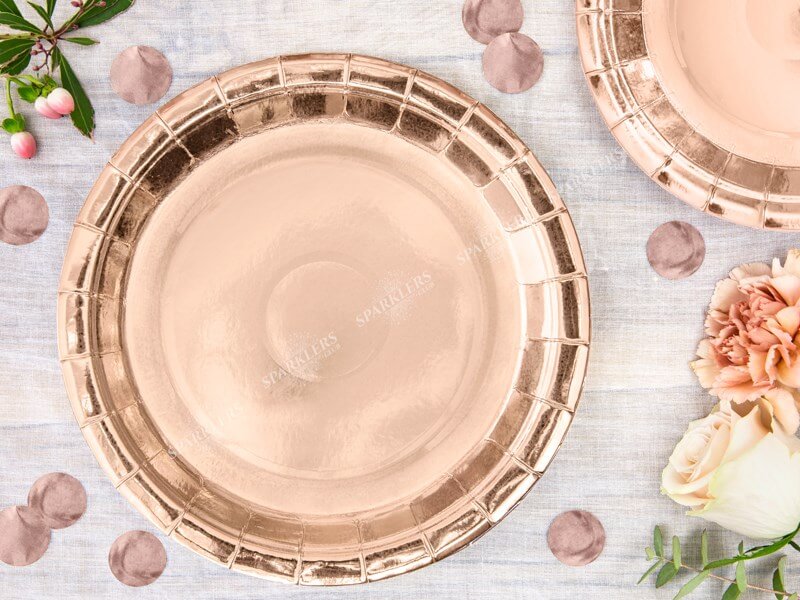 Assiette en papier ronde or rose ø23cm (Lot de 6) 