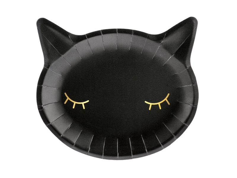 Assiette en papier noire forme Tête de chat (Lot de 6) 