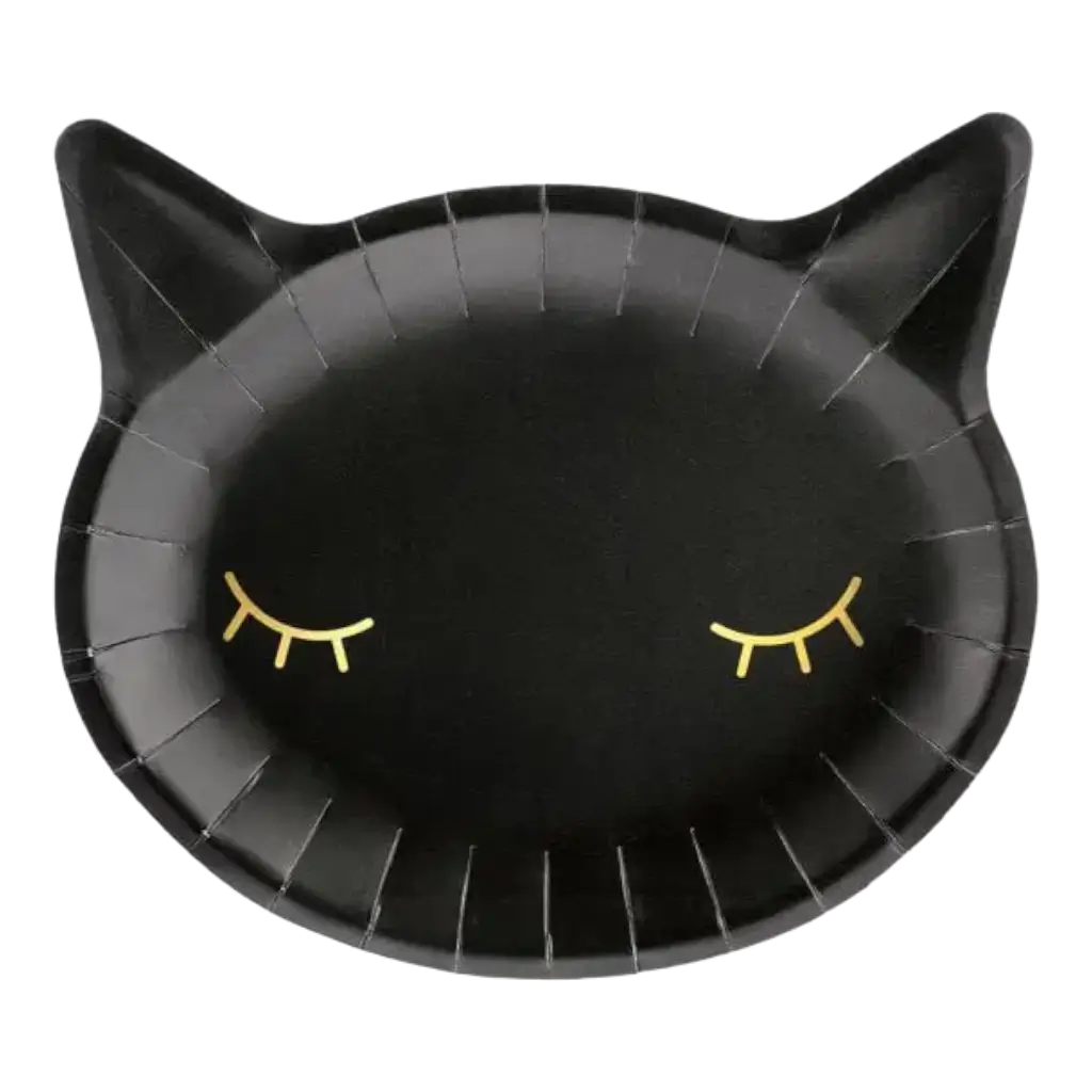 Assiette en papier noire forme Tête de chat (Lot de 6) 