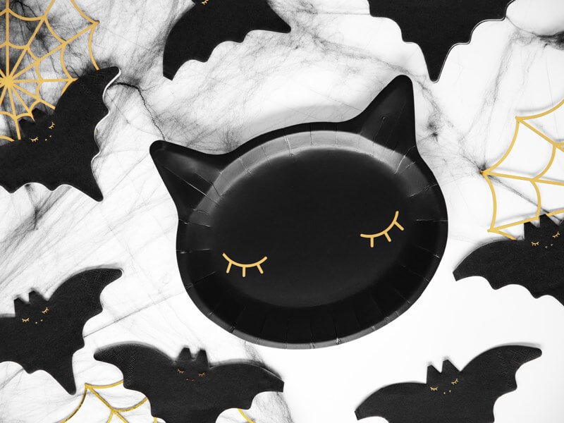 Assiette en papier noire forme Tête de chat (Lot de 6) 