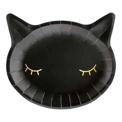Assiette en papier noire forme Tête de chat (Lot de 6)