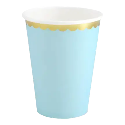 Gobelet en papier bleu clair bord or (Lot de 6)