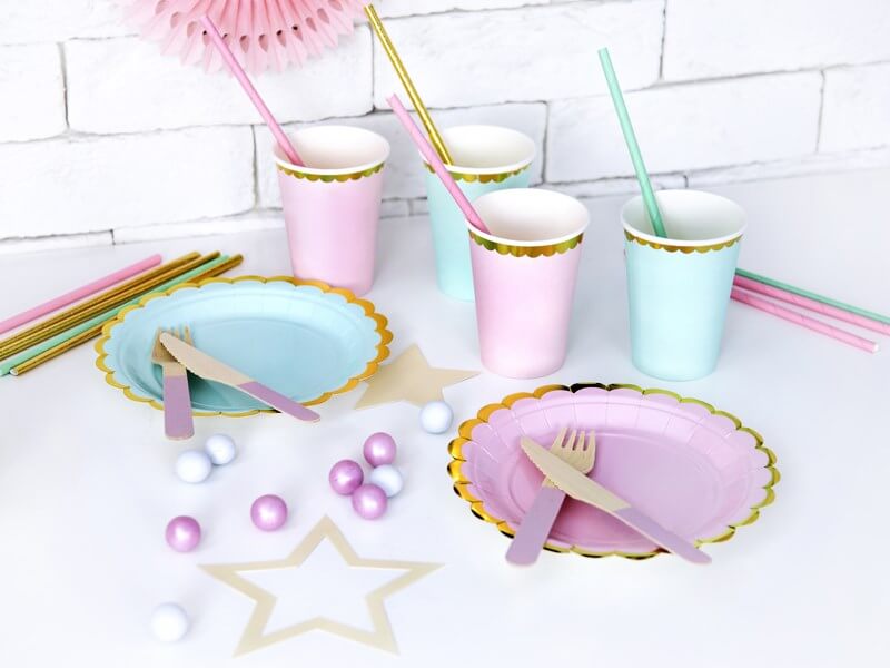 Gobelet en papier rose avec bord or (Lot de 6)