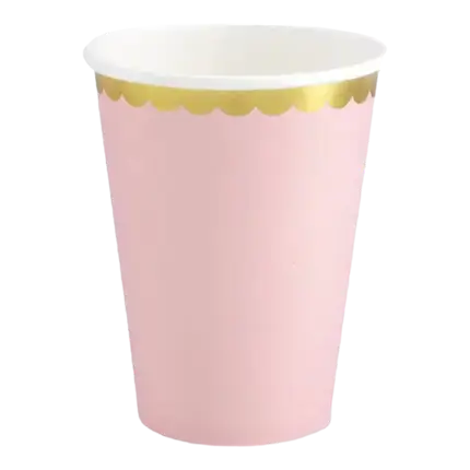 Gobelet en papier rose avec bord or (Lot de 6)