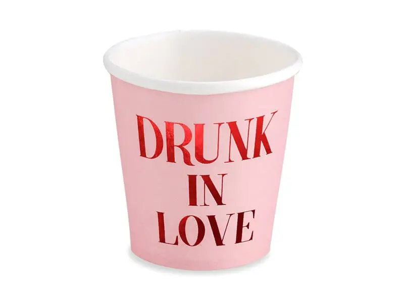 Gobelet en papier rose Drunk in Love (Lot de 6)
