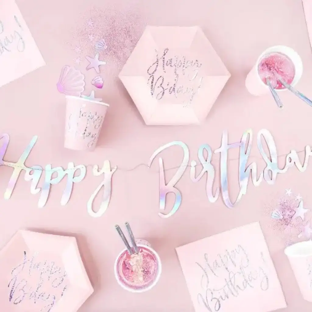 Gobelet en papier rose Happy Bday (Lot de 6)