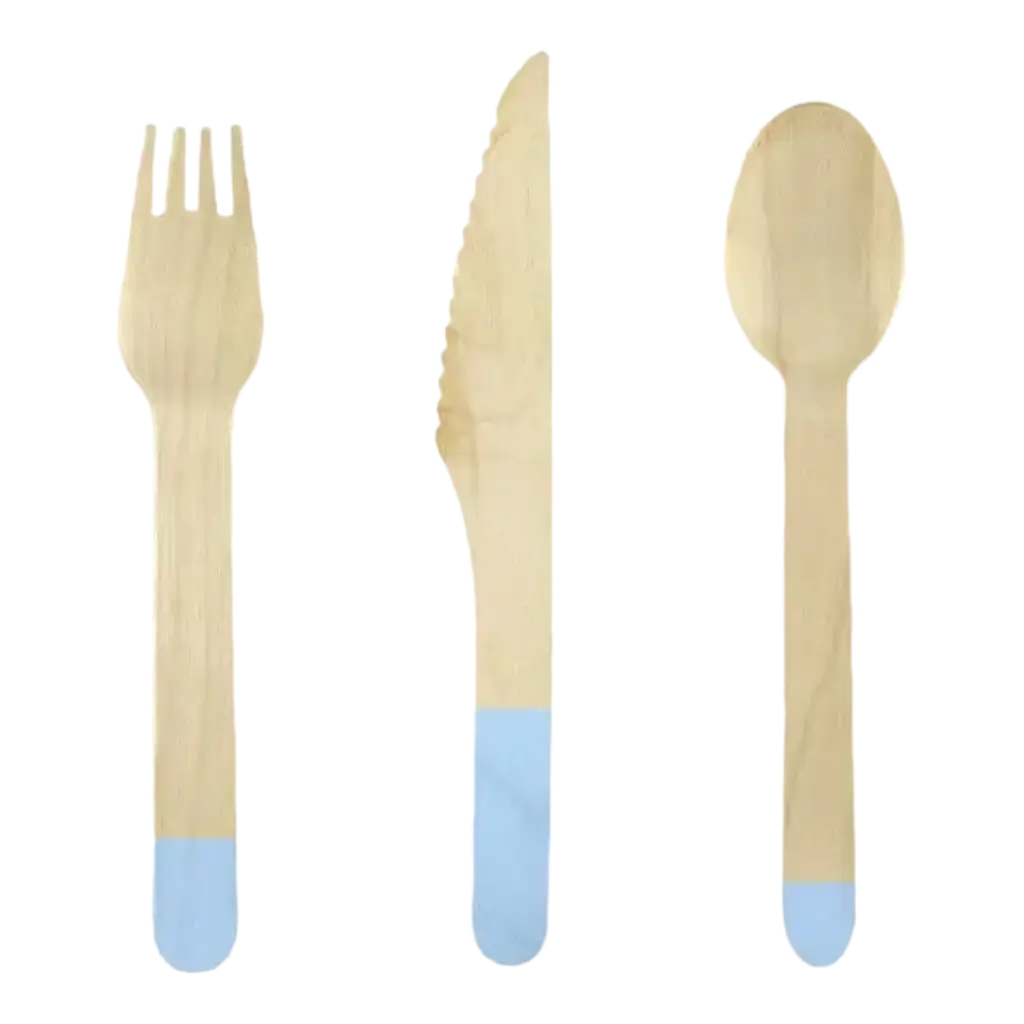 Set de couvert en bois imprimé bleu (18pcs)