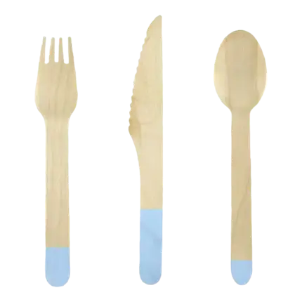 Set de couvert en bois imprimé bleu (18pcs)