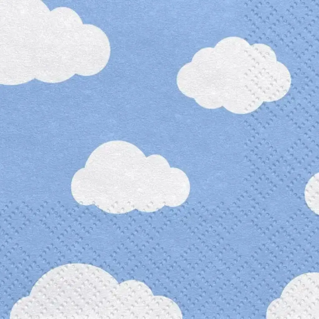 Serviette en papier bleu clair motif nuage (Lot de 20)