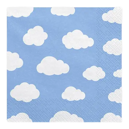 Serviette en papier bleu clair motif nuage (Lot de 20)