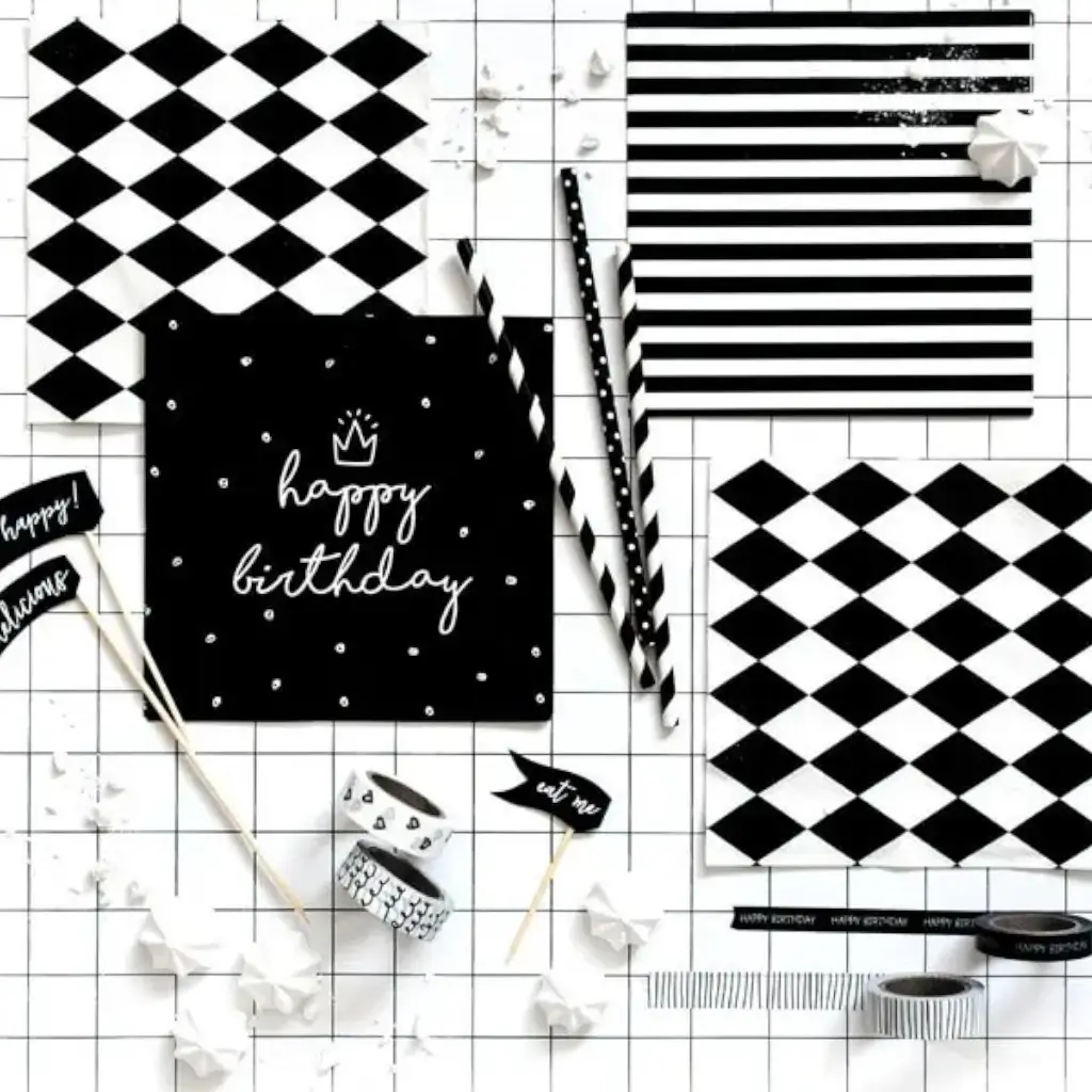 Serviette en papier rayée noire et blanche (Lot de 20)