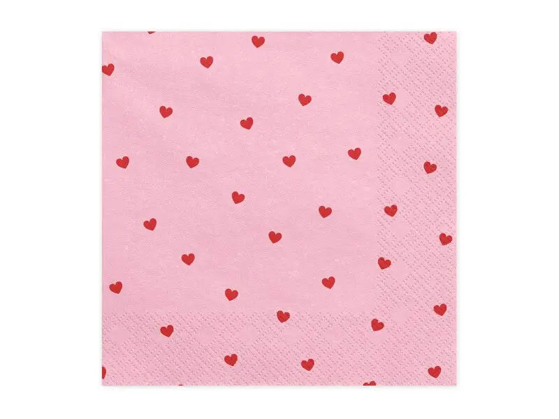 Serviette en papier rose motif coeur rouge (Lot de 20)