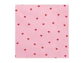 Serviette en papier rose motif coeur rouge (Lot de 20)