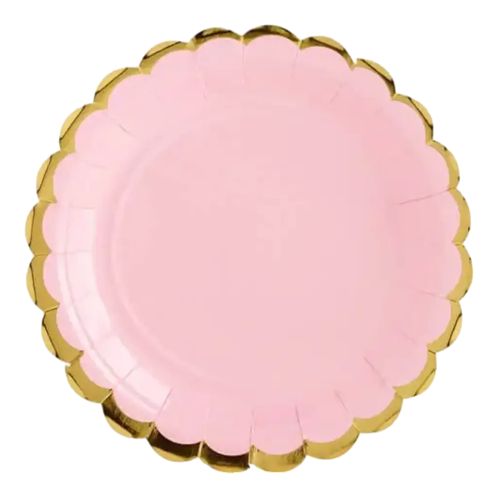 Assiette en papier rose avec bordures or (Lot de 6) 