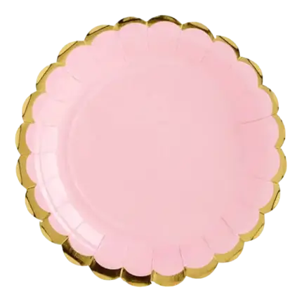 Assiette en papier rose avec bordures or (Lot de 6) 