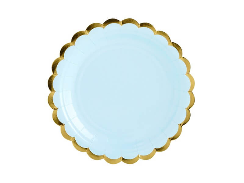Assiette en papier bleu clair avec bordures or (Lot de 6) 