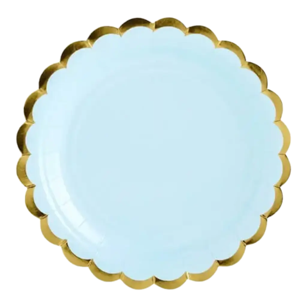Assiette en papier bleu clair avec bordures or (Lot de 6) 