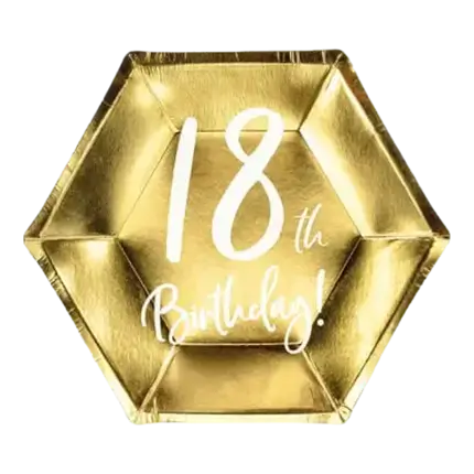 Assiette en papier 18th Birthday doré (Lot de 6)