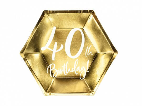 Assiette en papier 40th Birtdhay doré (Lot de 6) 